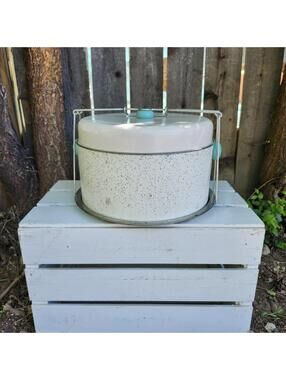 Vintage 1950's Metal Cake Carrier Atomic Confetti Speckle Pattern Blue Retro